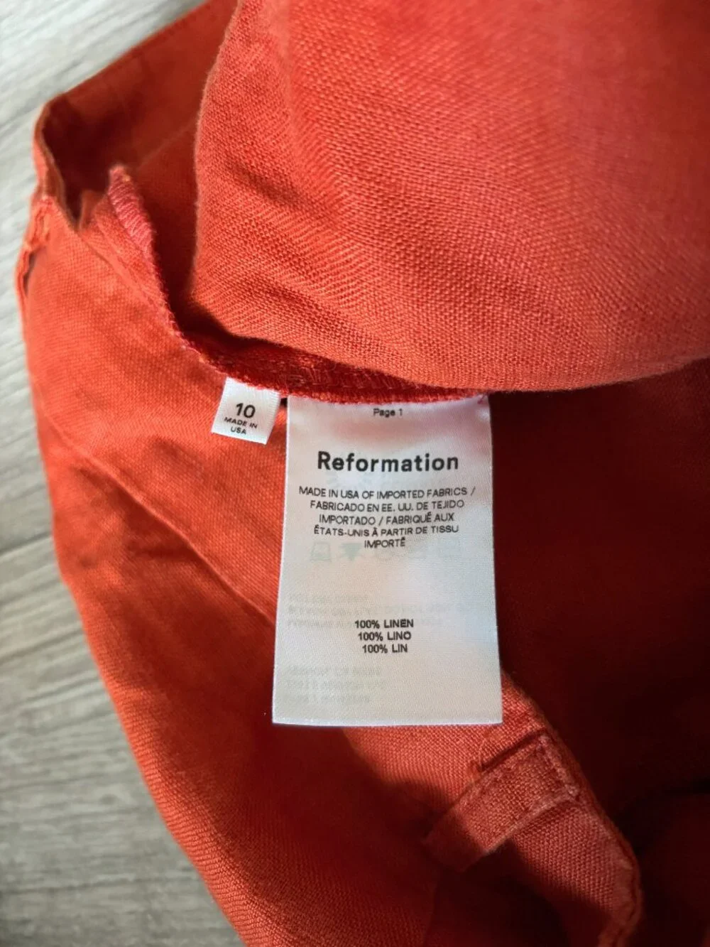Reformation Vesta Linen Wide Leg High Waist Pants Orange Tomato Girl Size 10